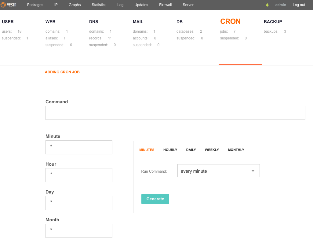 Vestacp cronjob planner